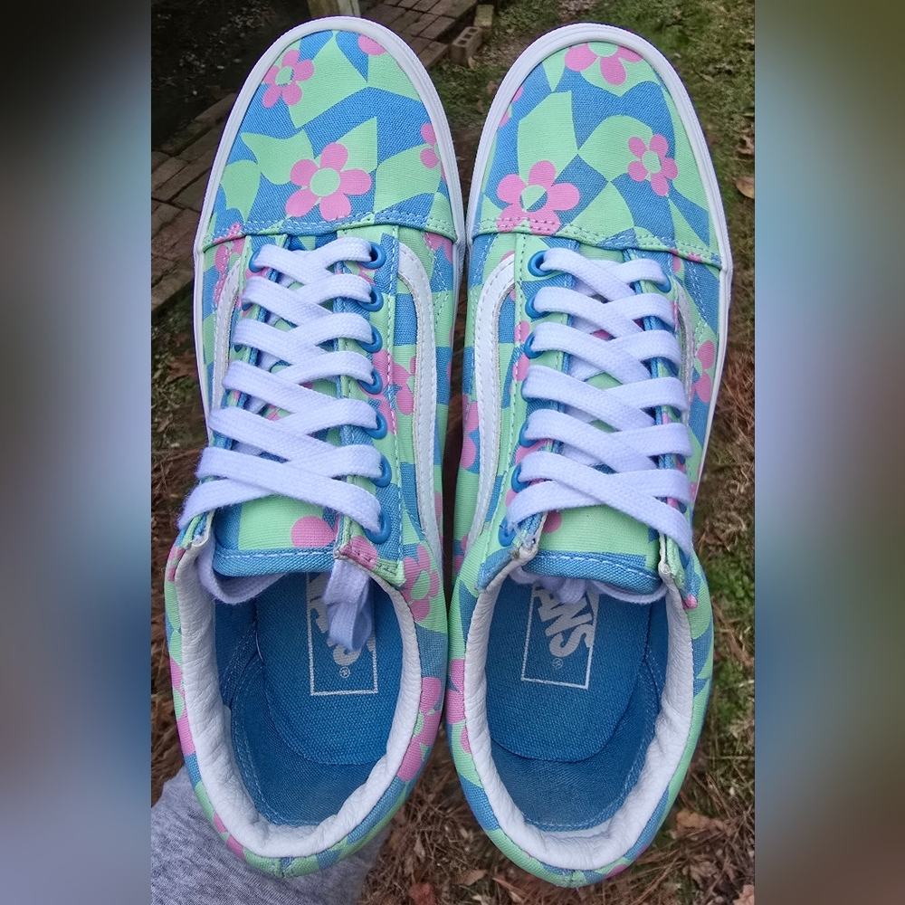 Unisex Sz 7.5 Men's/9.0 Women's VANS OLD SKOOL STACKED CHECKERED FLORAL Platform - Picture 6 of 7
